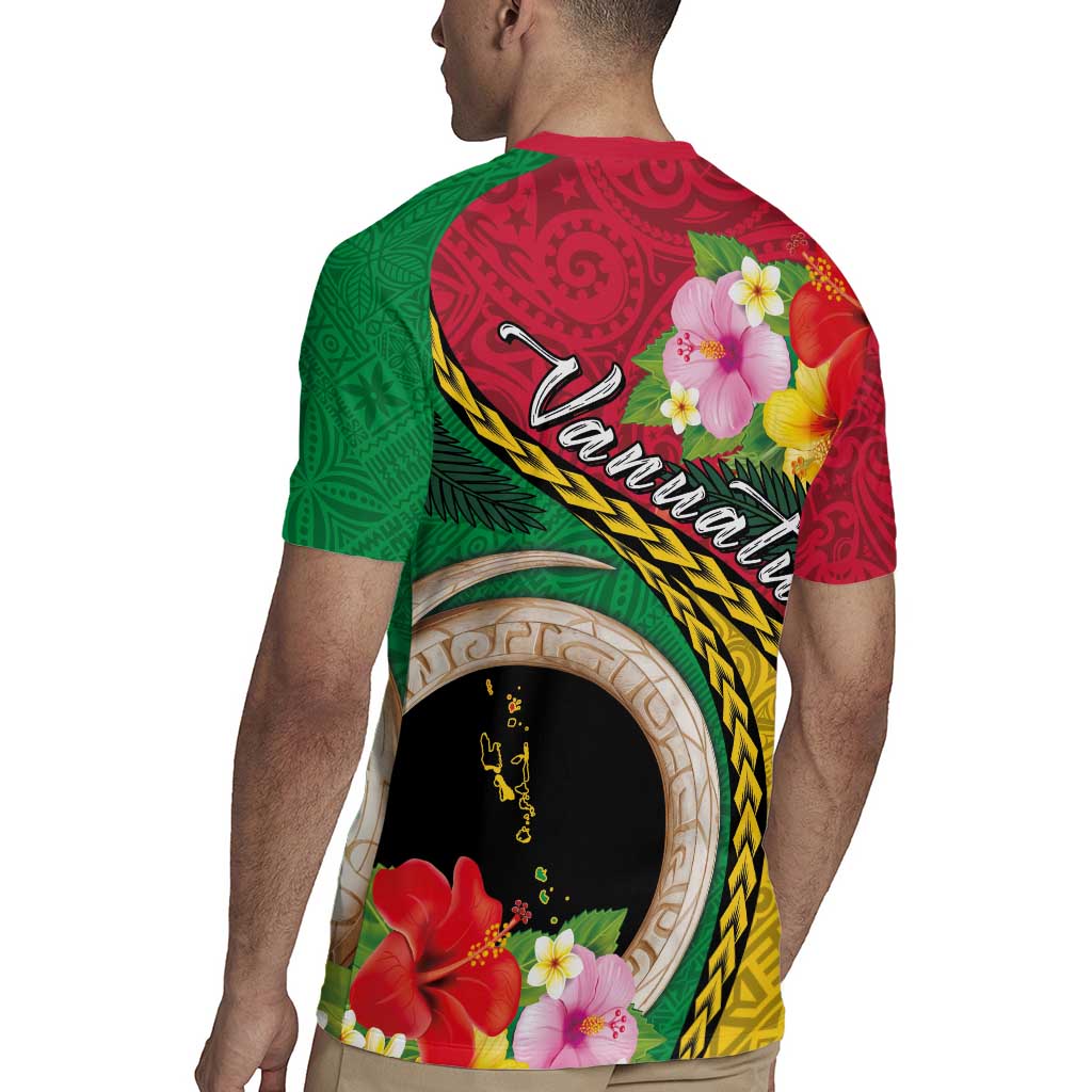 Vanuatu Tribal Boar Tusk Rugby Jersey Tropical Plants with Namele and Melanesian Pattern