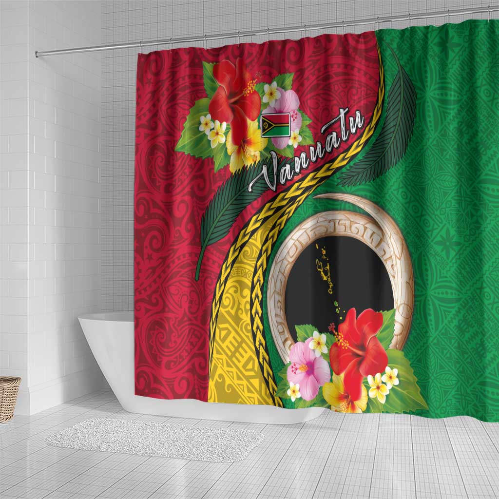 Vanuatu Tribal Boar Tusk Shower Curtain Tropical Plants with Namele and Melanesian Pattern