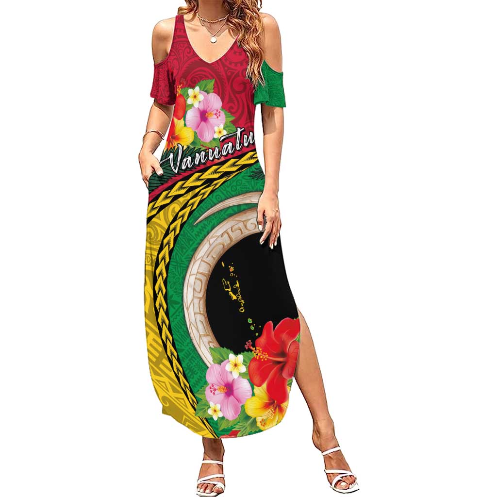 Vanuatu Tribal Boar Tusk Summer Maxi Dress Tropical Plants with Namele and Melanesian Pattern