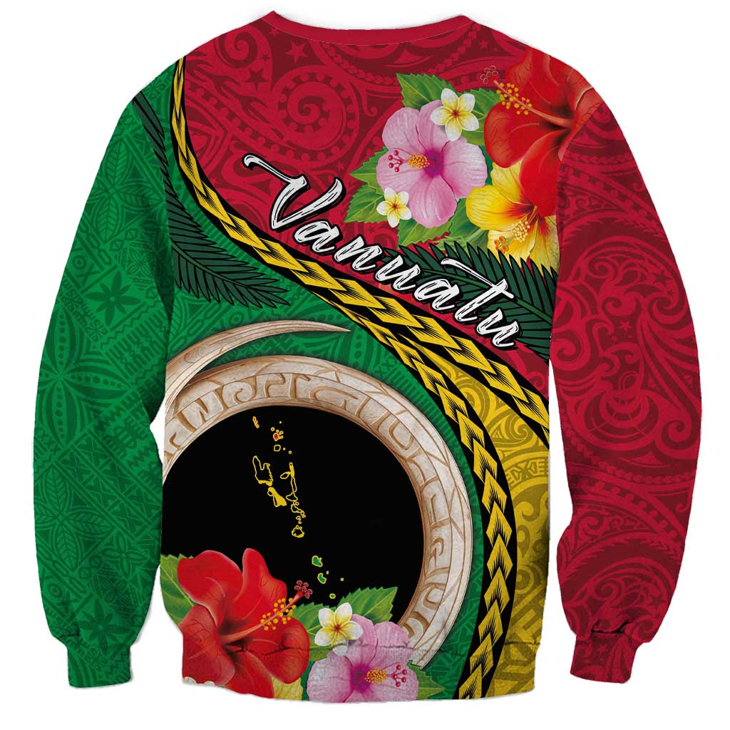 Vanuatu Tribal Boar Tusk Sweatshirt Tropical Plants with Namele and Melanesian Pattern