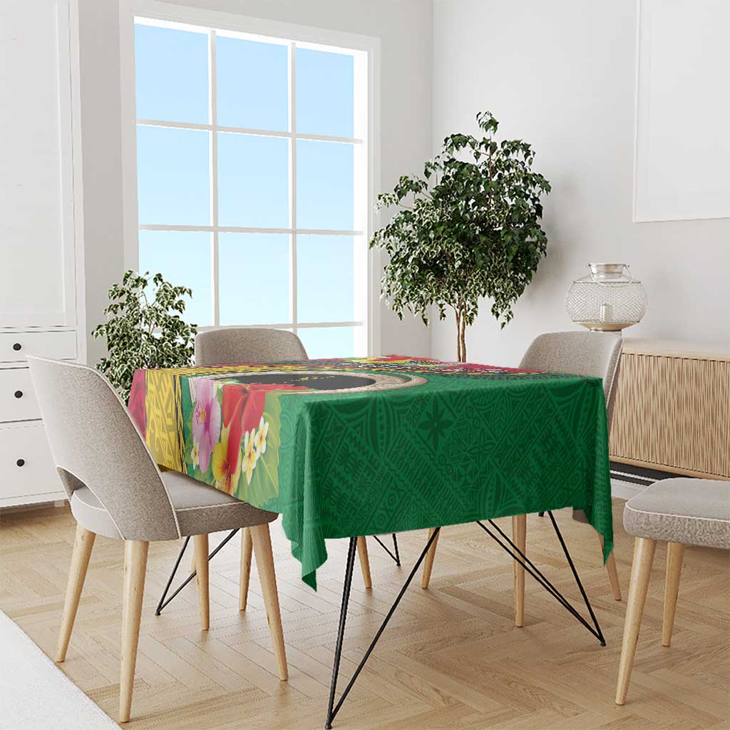 Vanuatu Tribal Boar Tusk Tablecloth Tropical Plants with Namele and Melanesian Pattern