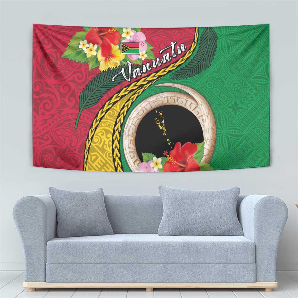 Vanuatu Tribal Boar Tusk Tapestry Tropical Plants with Namele and Melanesian Pattern