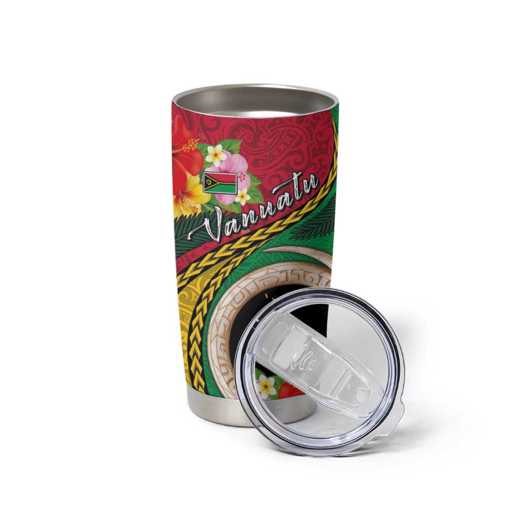 Vanuatu Tribal Boar Tusk Tumbler Cup Tropical Plants with Namele and Melanesian Pattern
