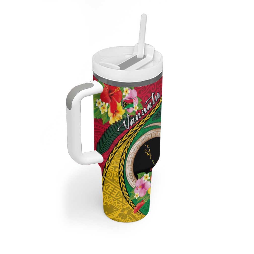 Vanuatu Tribal Boar Tusk Tumbler With Handle Tropical Plants with Namele and Melanesian Pattern