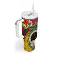 Vanuatu Tribal Boar Tusk Tumbler With Handle Tropical Plants with Namele and Melanesian Pattern