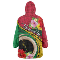 Vanuatu Tribal Boar Tusk Wearable Blanket Hoodie Tropical Plants with Namele and Melanesian Pattern
