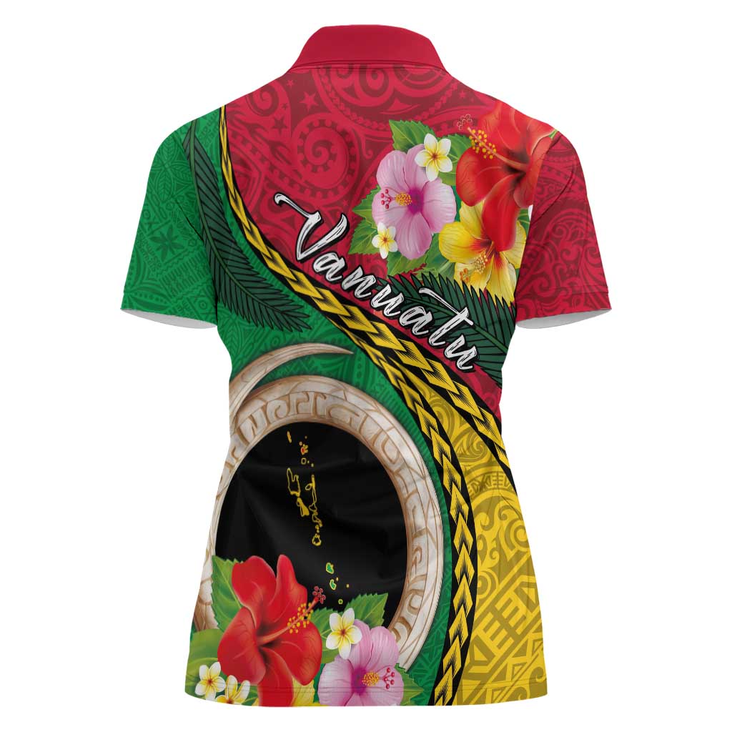 Vanuatu Tribal Boar Tusk Women Polo Shirt Tropical Plants with Namele and Melanesian Pattern