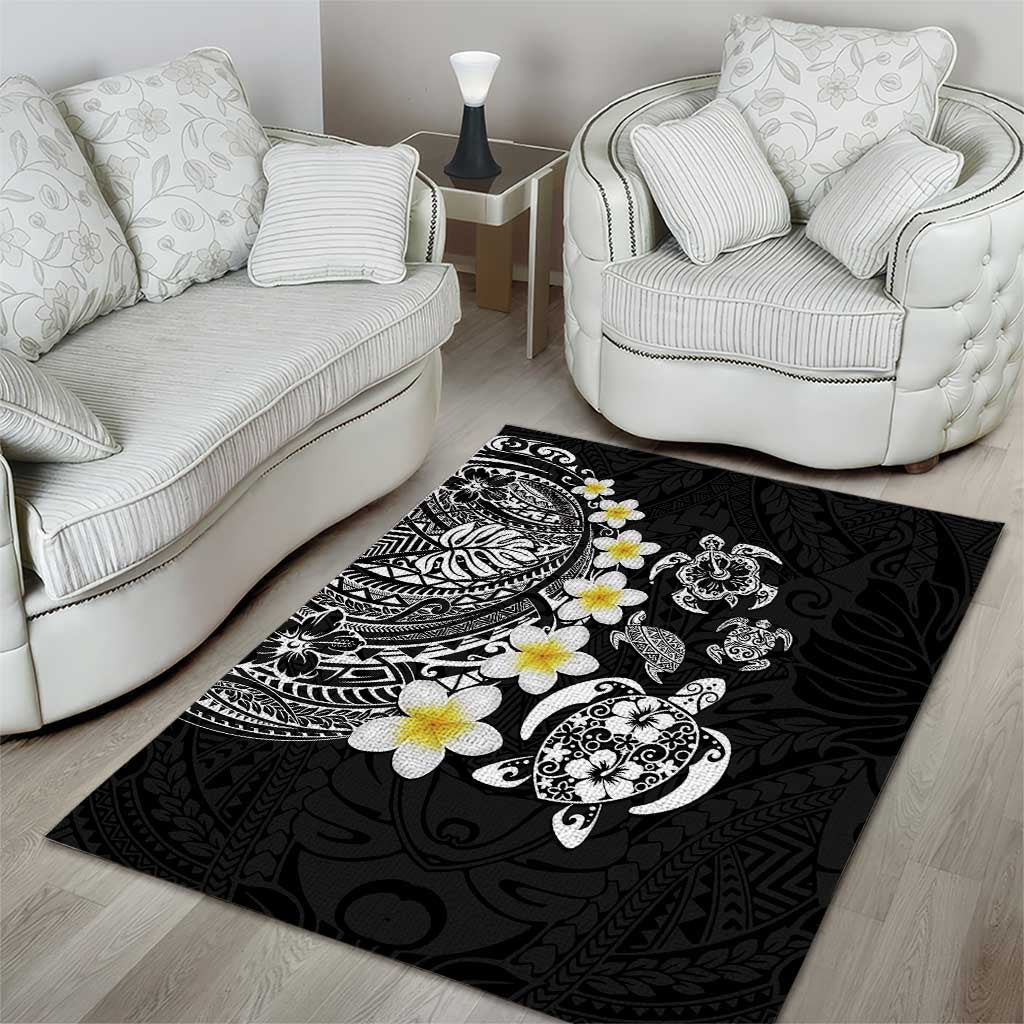 Hawaiian Plumeria Turtles Area Rug Polynesian Art Tattoo