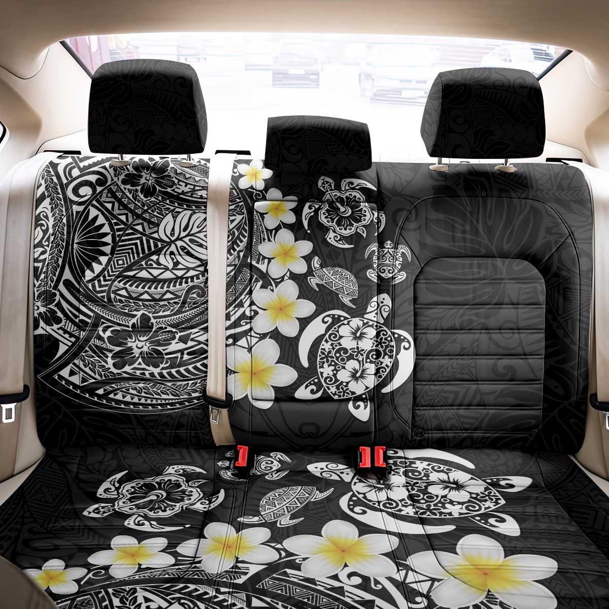 Hawaiian Plumeria Turtles Back Car Seat Cover Polynesian Art Tattoo