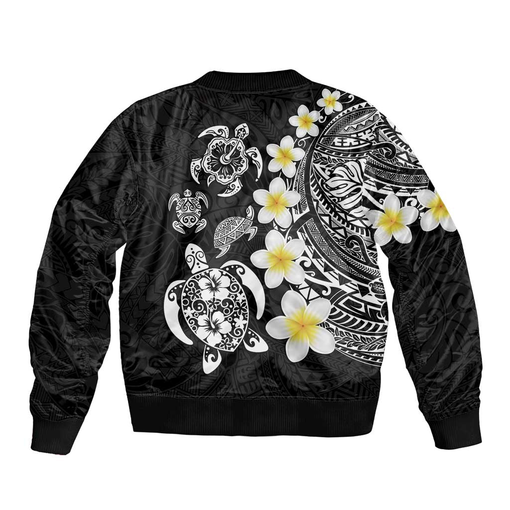 Hawaiian Plumeria Turtles Bomber Jacket Polynesian Art Tattoo
