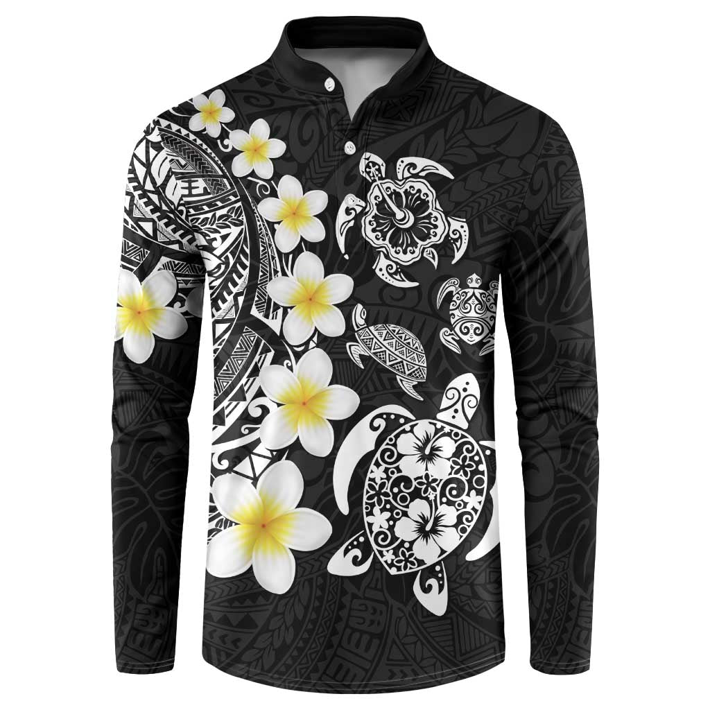 Hawaiian Plumeria Turtles Button Sweatshirt Polynesian Art Tattoo