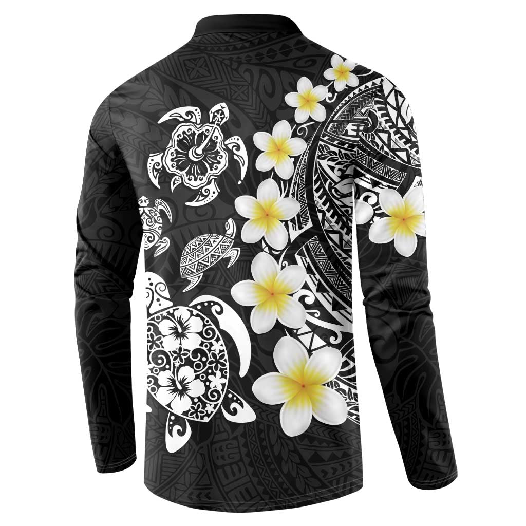 Hawaiian Plumeria Turtles Button Sweatshirt Polynesian Art Tattoo