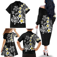 Hawaiian Plumeria Turtles Family Matching Off The Shoulder Long Sleeve Dress and Hawaiian Shirt Polynesian Art Tattoo
