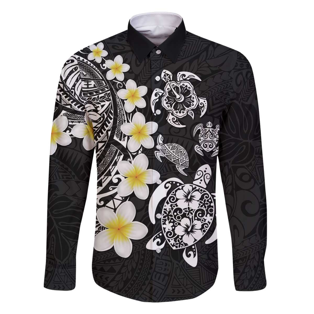 Hawaiian Plumeria Turtles Family Matching Off The Shoulder Long Sleeve Dress and Hawaiian Shirt Polynesian Art Tattoo