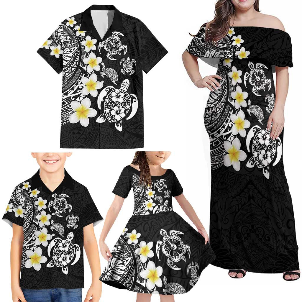 Hawaiian Plumeria Turtles Family Matching Off Shoulder Maxi Dress and Hawaiian Shirt Polynesian Art Tattoo