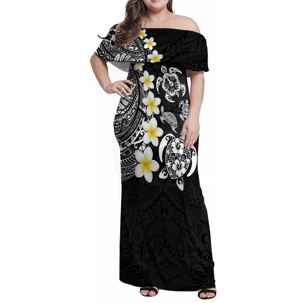 Hawaiian Plumeria Turtles Family Matching Off Shoulder Maxi Dress and Hawaiian Shirt Polynesian Art Tattoo