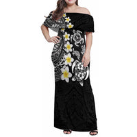 Hawaiian Plumeria Turtles Family Matching Off Shoulder Maxi Dress and Hawaiian Shirt Polynesian Art Tattoo