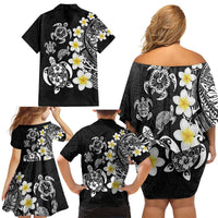 Hawaiian Plumeria Turtles Family Matching Off Shoulder Short Dress and Hawaiian Shirt Polynesian Art Tattoo