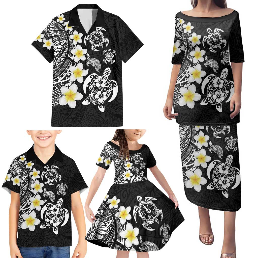 Hawaiian Plumeria Turtles Family Matching Puletasi and Hawaiian Shirt Polynesian Art Tattoo