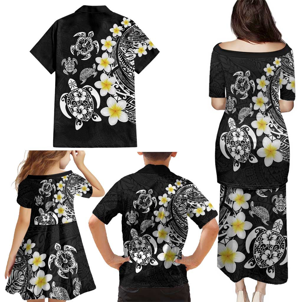 Hawaiian Plumeria Turtles Family Matching Puletasi and Hawaiian Shirt Polynesian Art Tattoo
