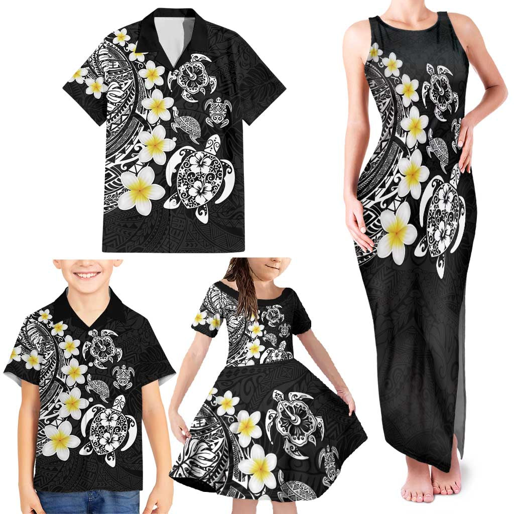 Hawaiian Plumeria Turtles Family Matching Tank Maxi Dress and Hawaiian Shirt Polynesian Art Tattoo