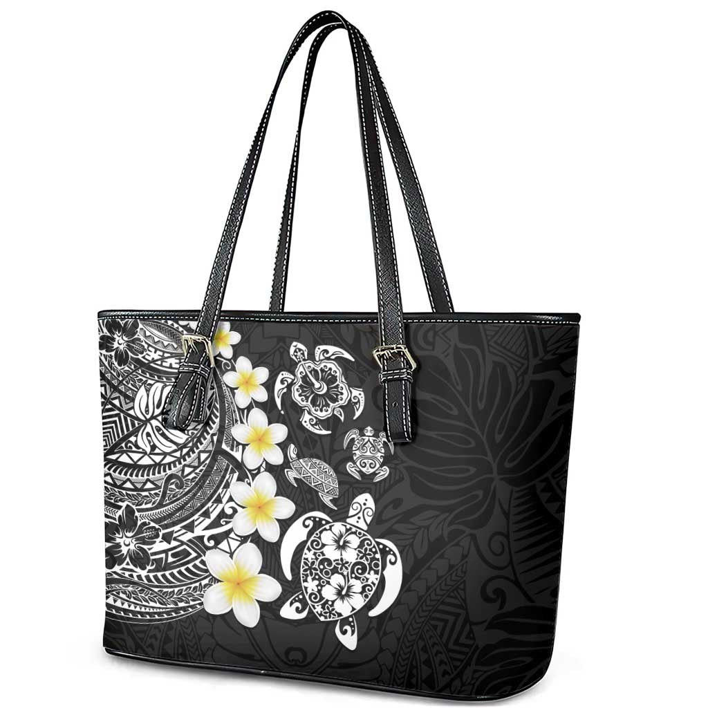 Hawaiian Plumeria Turtles Leather Tote Bag Polynesian Art Tattoo