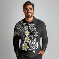 Hawaiian Plumeria Turtles Long Sleeve Polo Shirt Polynesian Art Tattoo