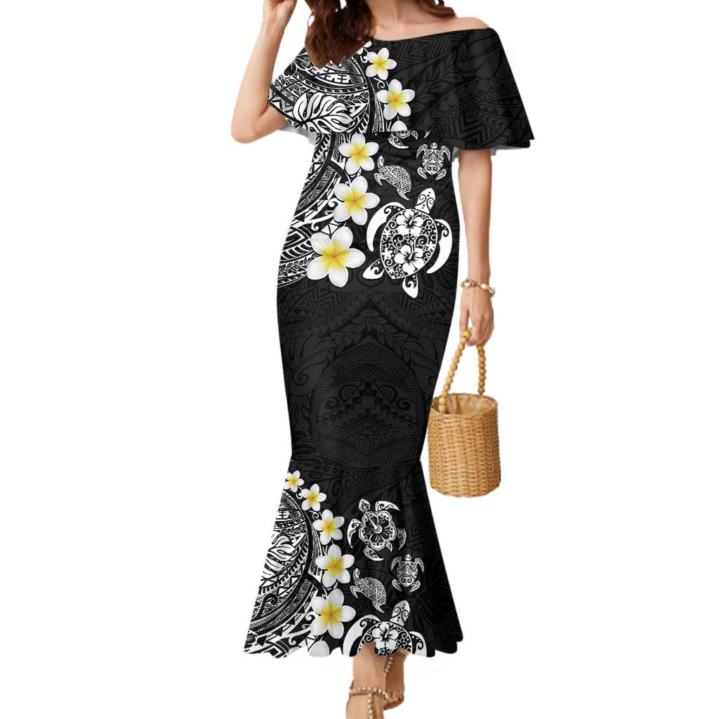 Hawaiian Plumeria Turtles Mermaid Dress Polynesian Art Tattoo