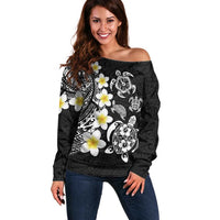 Hawaiian Plumeria Turtles Off Shoulder Sweater Polynesian Art Tattoo