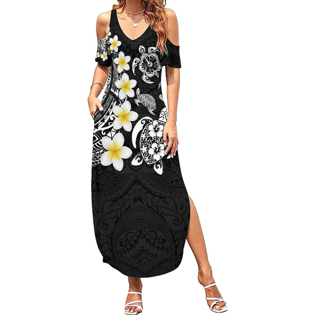 Hawaiian Plumeria Turtles Summer Maxi Dress Polynesian Art Tattoo