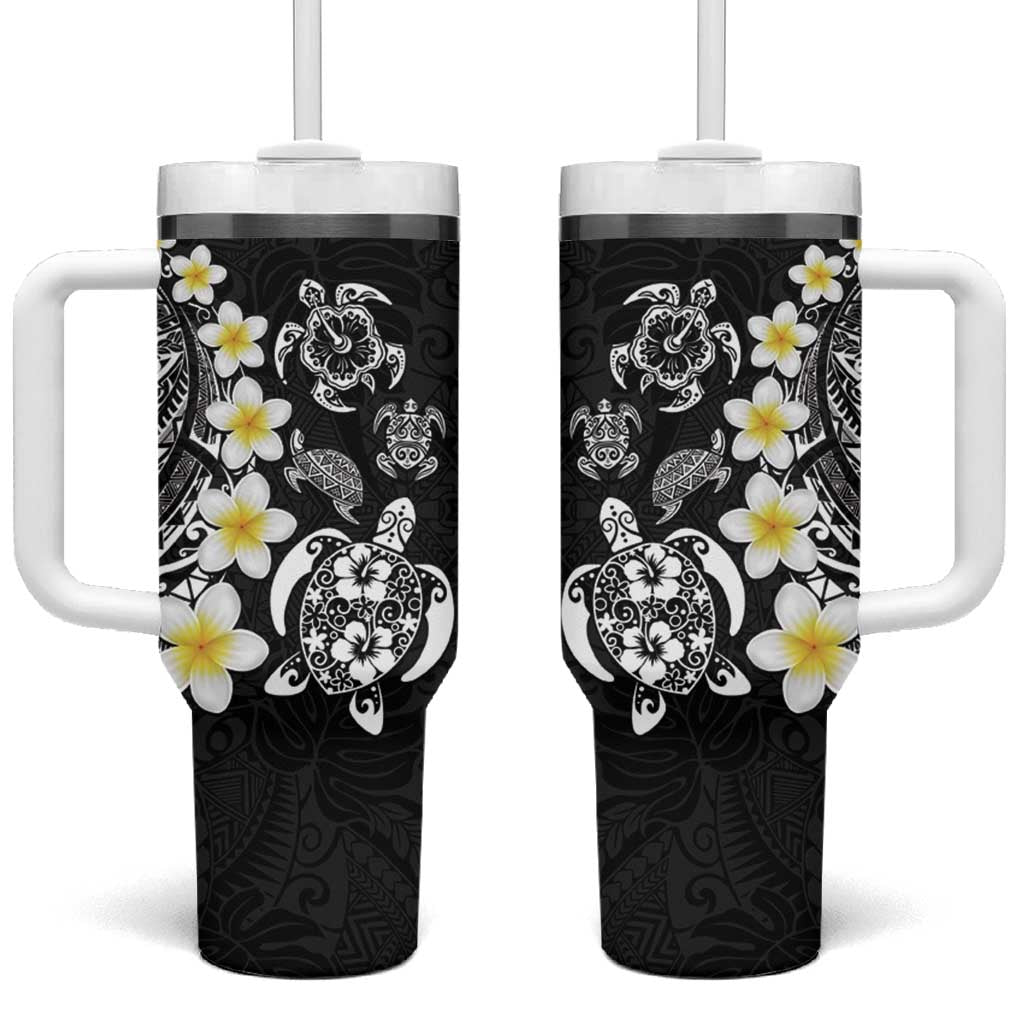 Hawaiian Plumeria Turtles Tumbler With Handle Polynesian Art Tattoo
