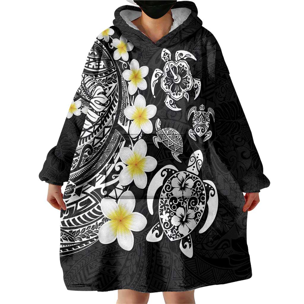 Hawaiian Plumeria Turtles Wearable Blanket Hoodie Polynesian Art Tattoo