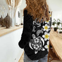 Hawaiian Plumeria Turtles Women Casual Shirt Polynesian Art Tattoo