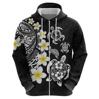 Hawaiian Plumeria Turtles Zip Hoodie Polynesian Art Tattoo