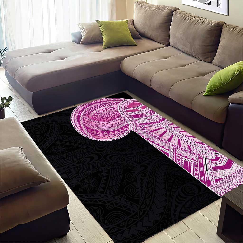 Samoan Art Tattoo Polynesian Pattern Area Rug Pink Out Color