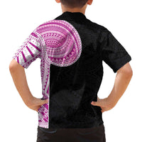 Samoan Art Tattoo Polynesian Pattern Family Matching Off The Shoulder Long Sleeve Dress and Hawaiian Shirt Pink Out Color