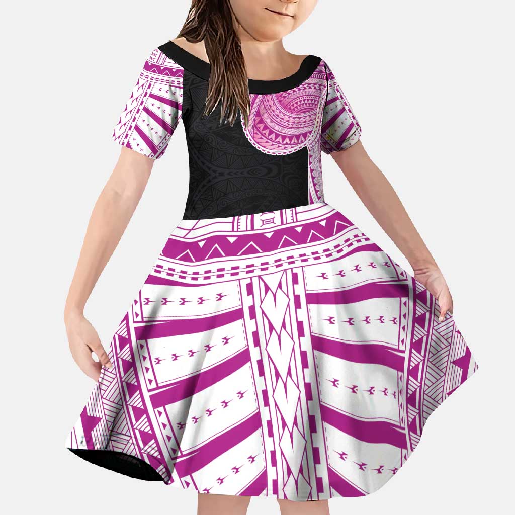 Samoan Art Tattoo Polynesian Pattern Family Matching Off Shoulder Maxi Dress and Hawaiian Shirt Pink Out Color