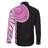 Samoan Art Tattoo Polynesian Pattern Family Matching Off Shoulder Short Dress and Hawaiian Shirt Pink Out Color