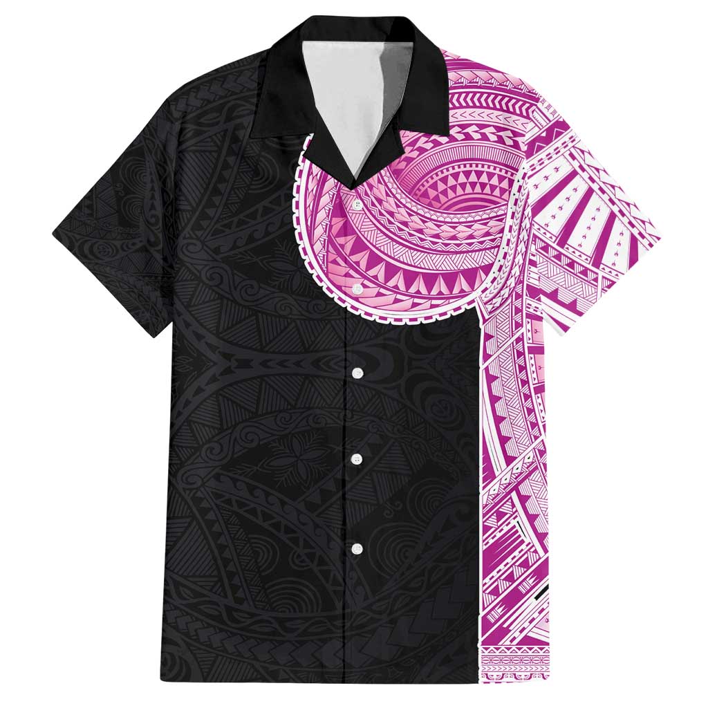 Samoan Art Tattoo Polynesian Pattern Family Matching Tank Maxi Dress and Hawaiian Shirt Pink Out Color