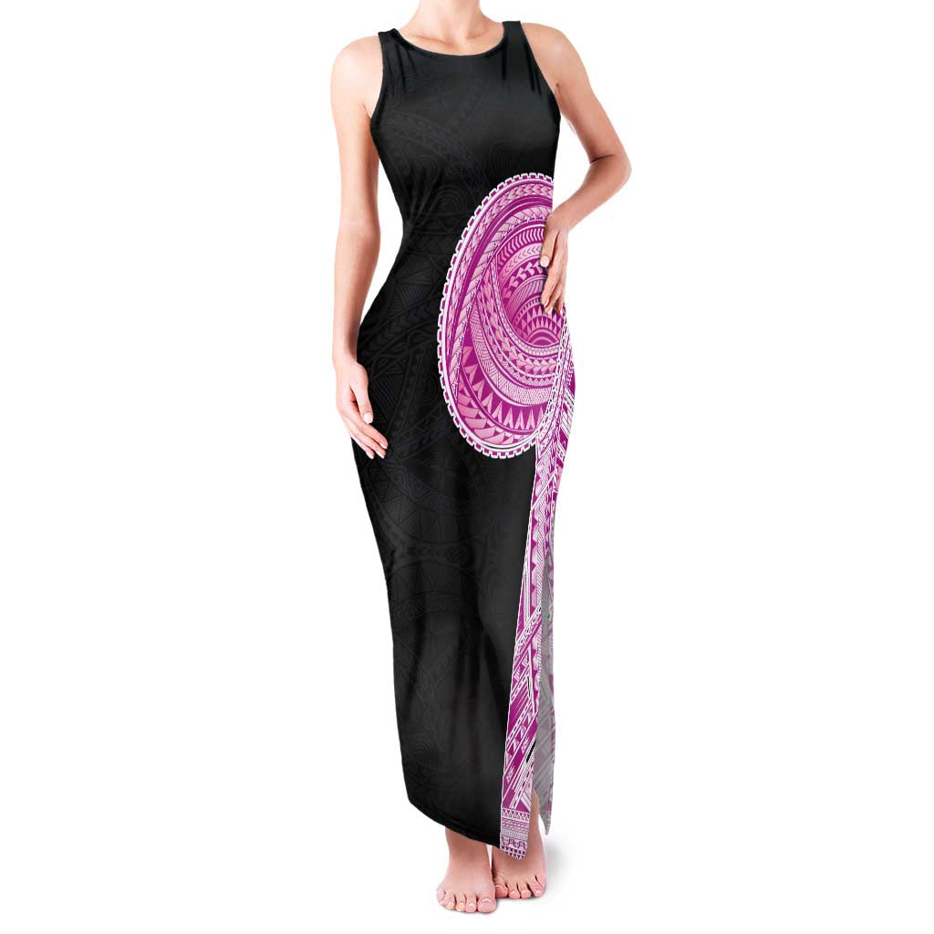 Samoan Art Tattoo Polynesian Pattern Family Matching Tank Maxi Dress and Hawaiian Shirt Pink Out Color