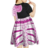 Samoan Art Tattoo Polynesian Pattern Kid Short Sleeve Dress Pink Out Color LT03 - Polynesian Pride