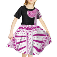 Samoan Art Tattoo Polynesian Pattern Kid Short Sleeve Dress Pink Out Color LT03 - Polynesian Pride