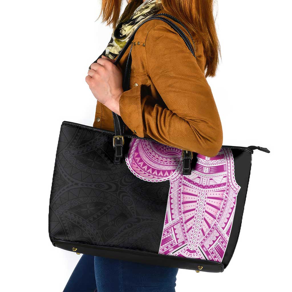 Samoan Art Tattoo Polynesian Pattern Leather Tote Bag Pink Out Color