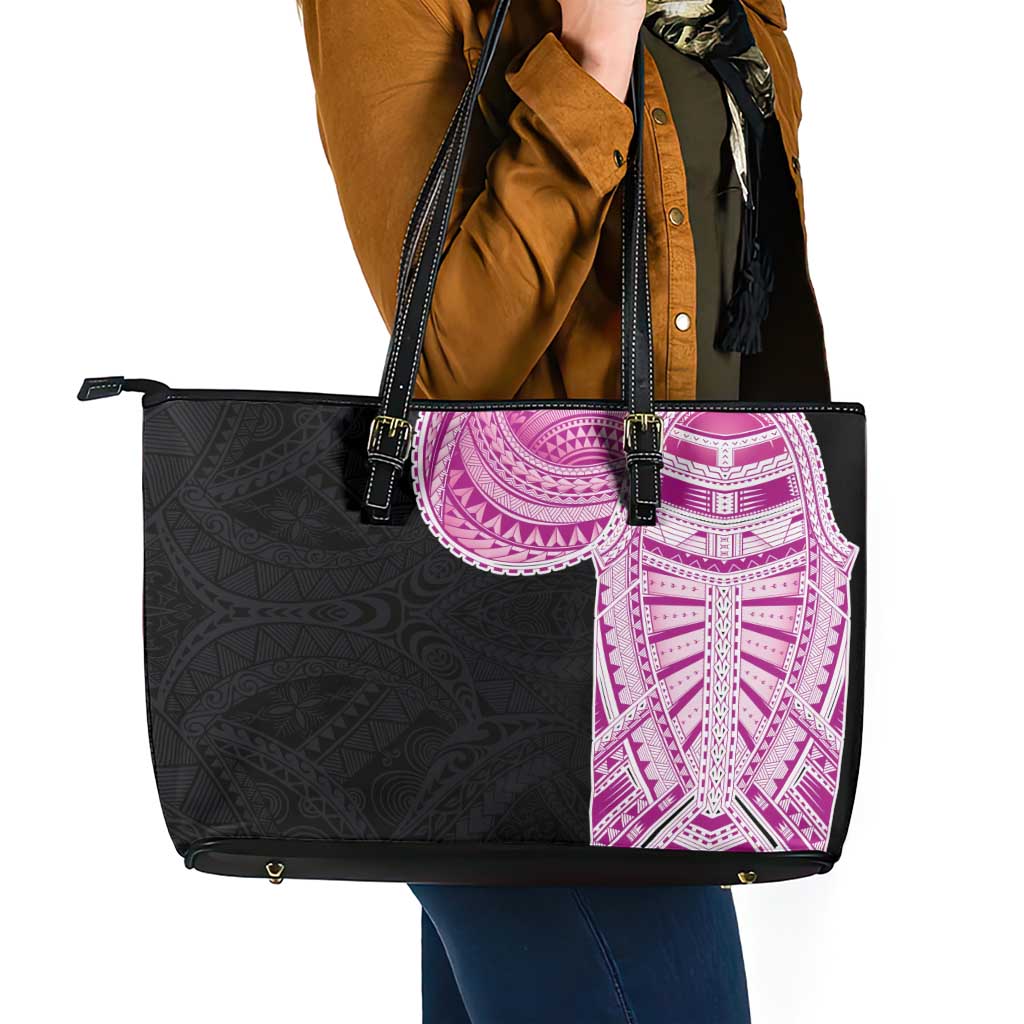 Samoan Art Tattoo Polynesian Pattern Leather Tote Bag Pink Out Color