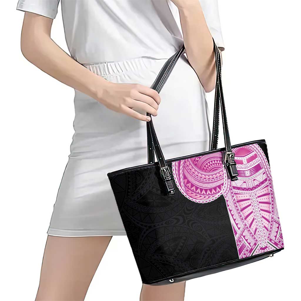 Samoan Art Tattoo Polynesian Pattern Leather Tote Bag Pink Out Color