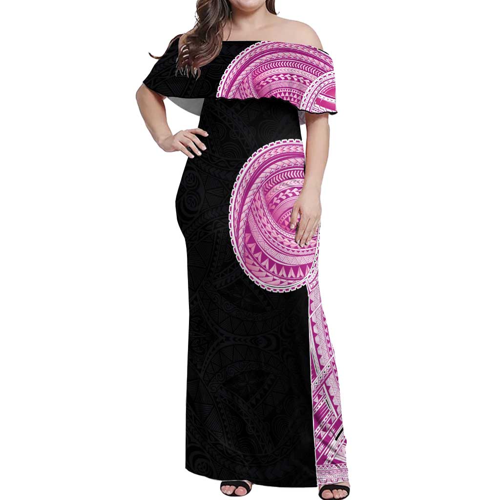Samoan Art Tattoo Polynesian Pattern Off Shoulder Maxi Dress Pink Out Color