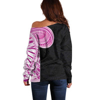 Samoan Art Tattoo Polynesian Pattern Off Shoulder Sweater Pink Out Color