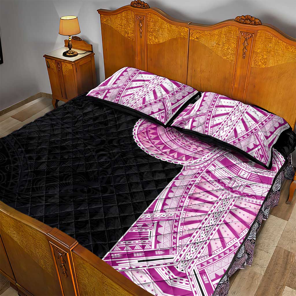 Samoan Art Tattoo Polynesian Pattern Quilt Bed Set Pink Out Color
