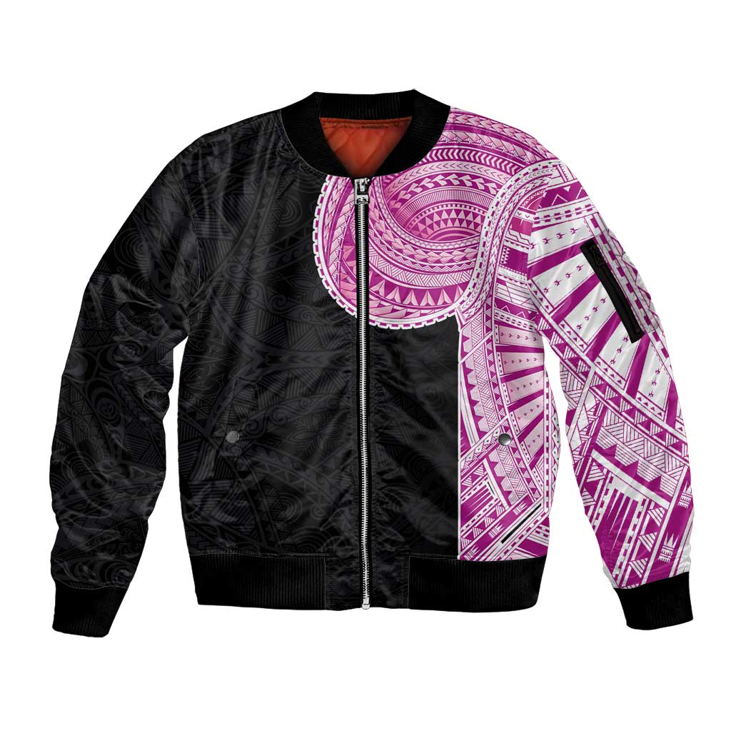 Samoan Art Tattoo Polynesian Pattern Sleeve Zip Bomber Jacket Pink Out Color