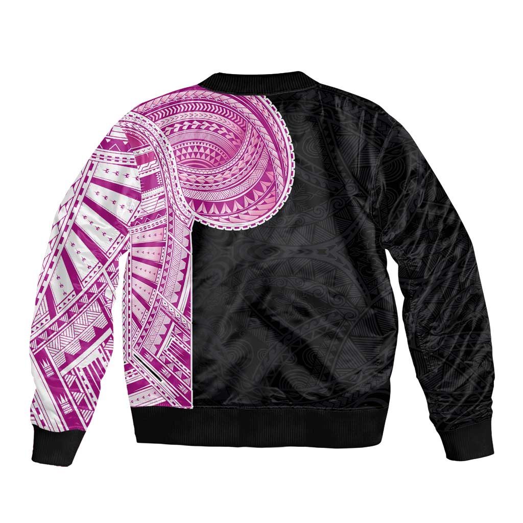 Samoan Art Tattoo Polynesian Pattern Sleeve Zip Bomber Jacket Pink Out Color